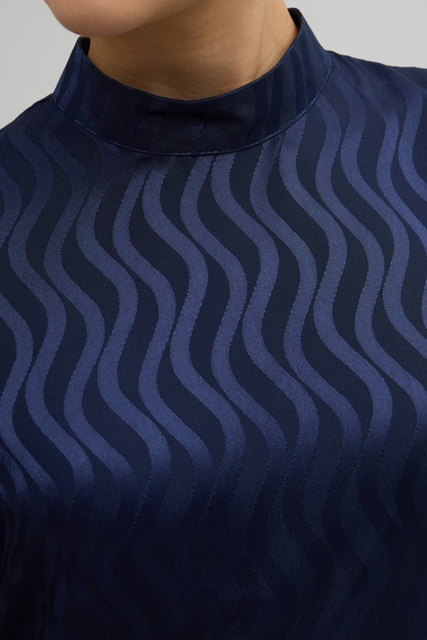 Yan Bağcık Detaylı Jakar Elbise - Lacivert