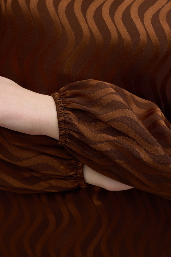 Kuşaklı Jakar Elbise - Kahve