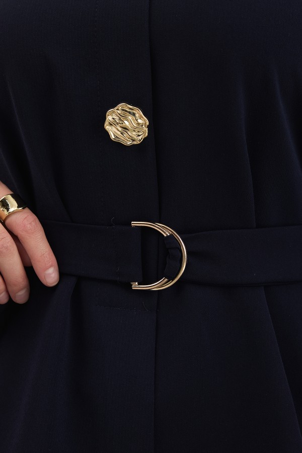 Gold Düğme Detaylı Etek Bluz Takım - Lacivert