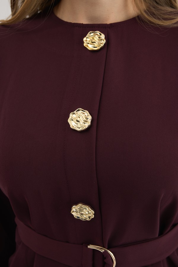 Gold Düğme Detaylı Etek Bluz Takım - Mürdüm