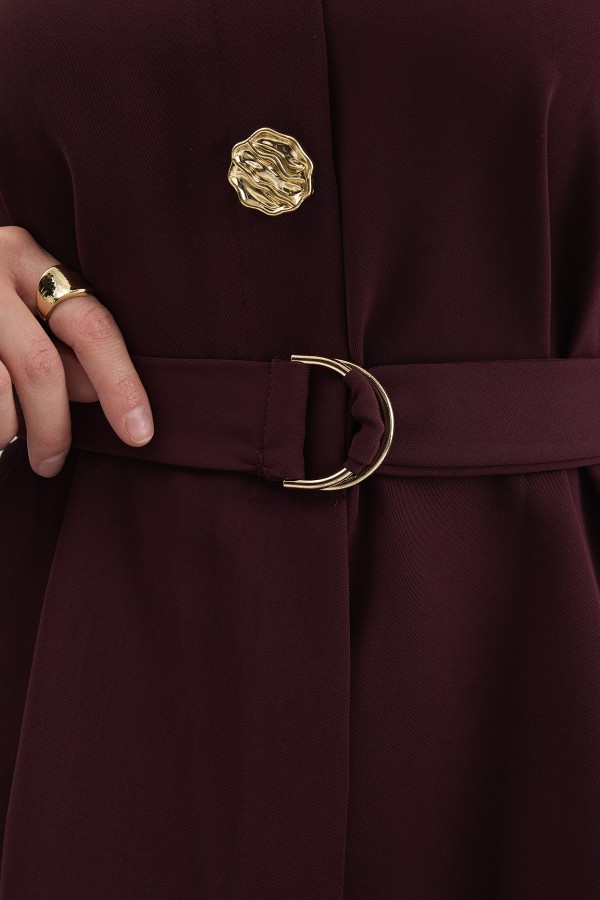 Gold Düğme Detaylı Etek Bluz Takım - Mürdüm