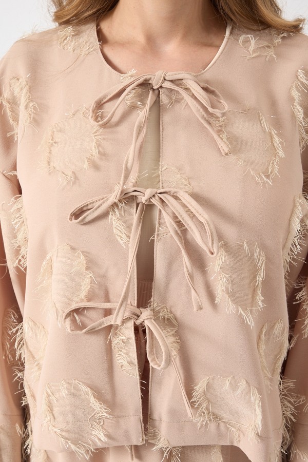 Püskül Detaylı Etek Bluz Takım - Bej