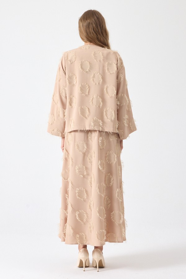 Püskül Detaylı Etek Bluz Takım - Bej