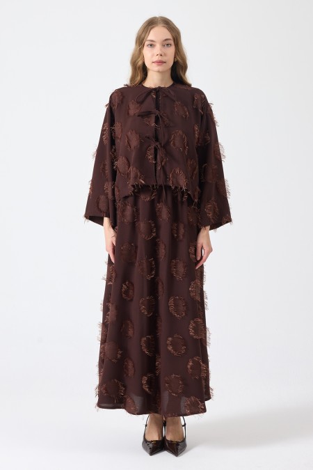 Tassel Detail Skirt and Blouse Set - Coffee