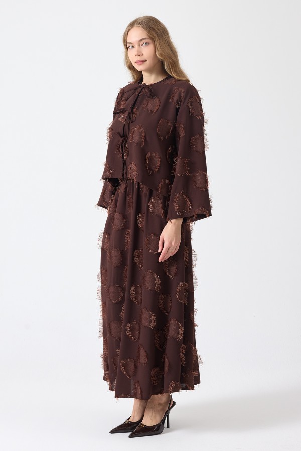 Püskül Detaylı Etek Bluz Takım - Kahve