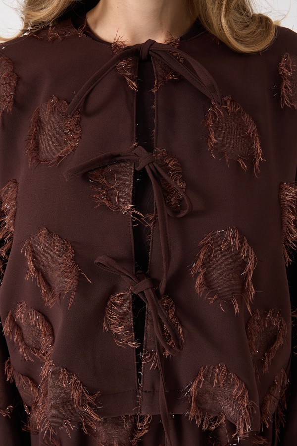 Püskül Detaylı Etek Bluz Takım - Kahve