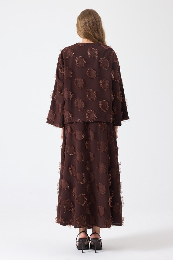 Püskül Detaylı Etek Bluz Takım - Kahve