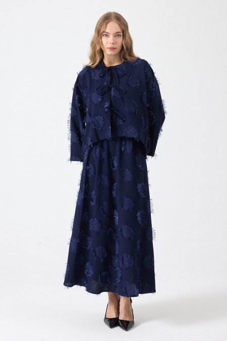 Tassel Detail Skirt and Blouse Set - Navy Blue