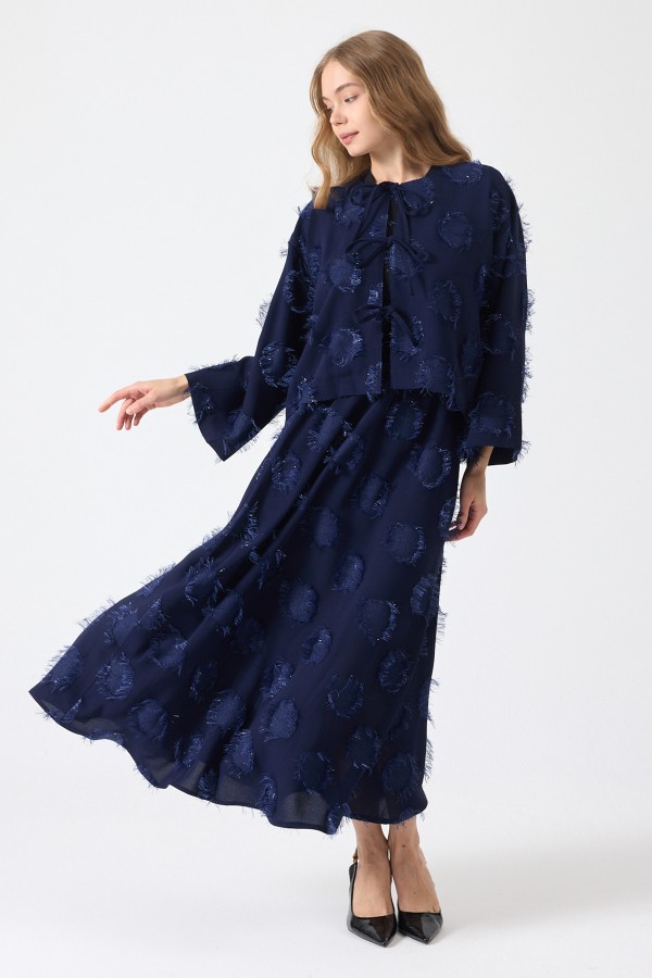 Püskül Detaylı Etek Bluz Takım - Lacivert