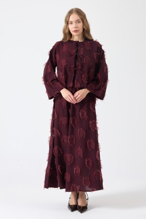 Püskül Detaylı Etek Bluz Takım - Mürdüm