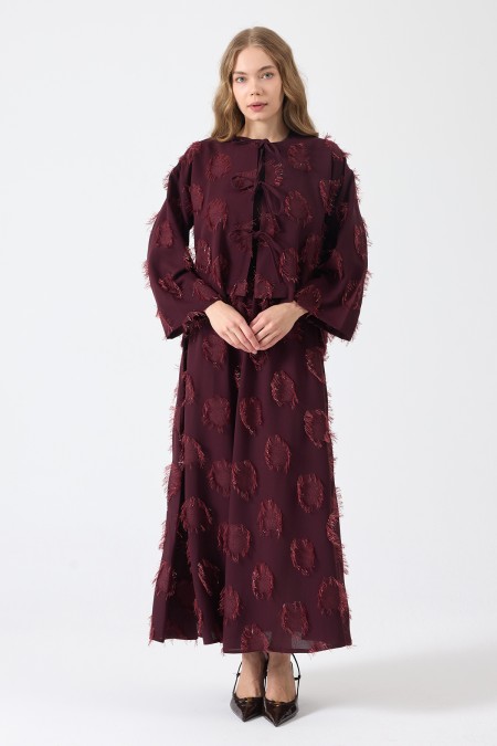 Tassel Detail Skirt and Blouse Set - Plum