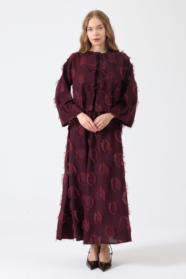 Püskül Detaylı Etek Bluz Takım - Mürdüm