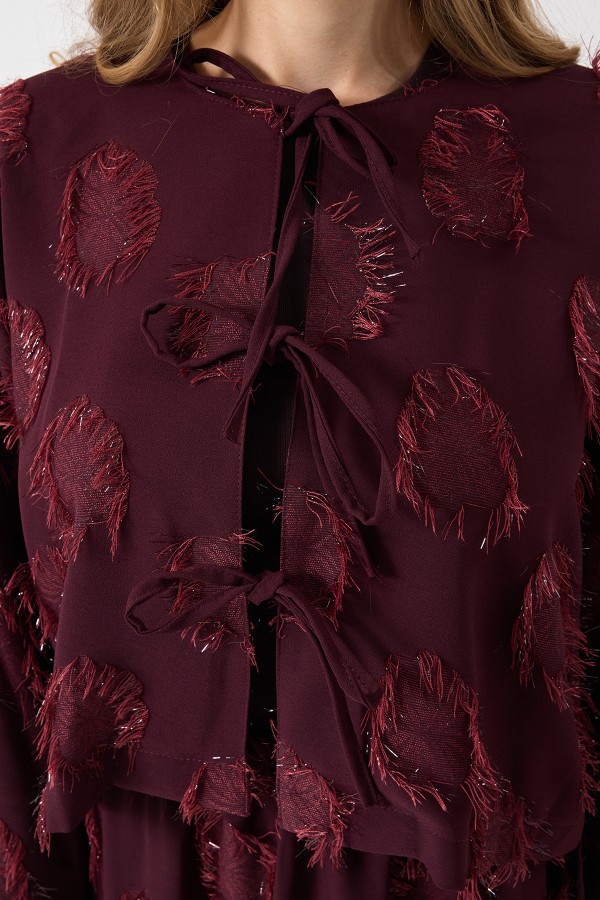 Püskül Detaylı Etek Bluz Takım - Mürdüm