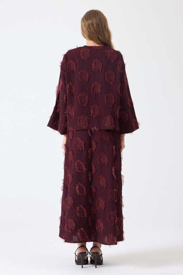 Püskül Detaylı Etek Bluz Takım - Mürdüm