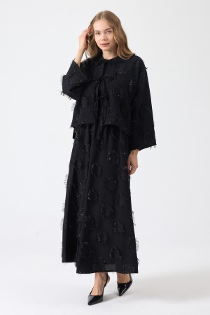 Tassel Detail Skirt and Blouse Set - Black Tassel Detail Skirt and Blouse Set - Black