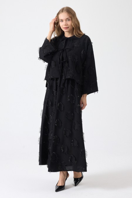 Tassel Detail Skirt and Blouse Set - Black