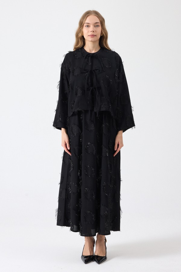 Püskül Detaylı Etek Bluz Takım - Siyah