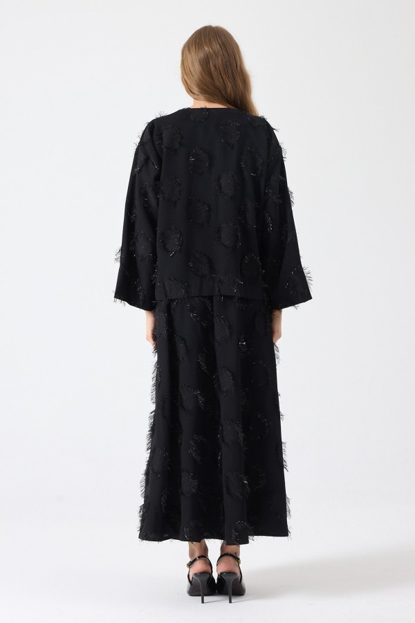 Püskül Detaylı Etek Bluz Takım - Siyah