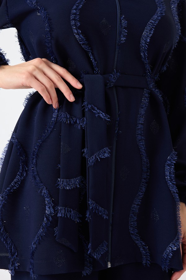 Püskül Detaylı Fermuarlı Takım - Lacivert