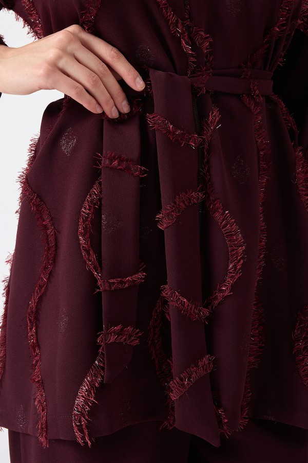 Püskül Detaylı Fermuarlı Takım - Mürdüm