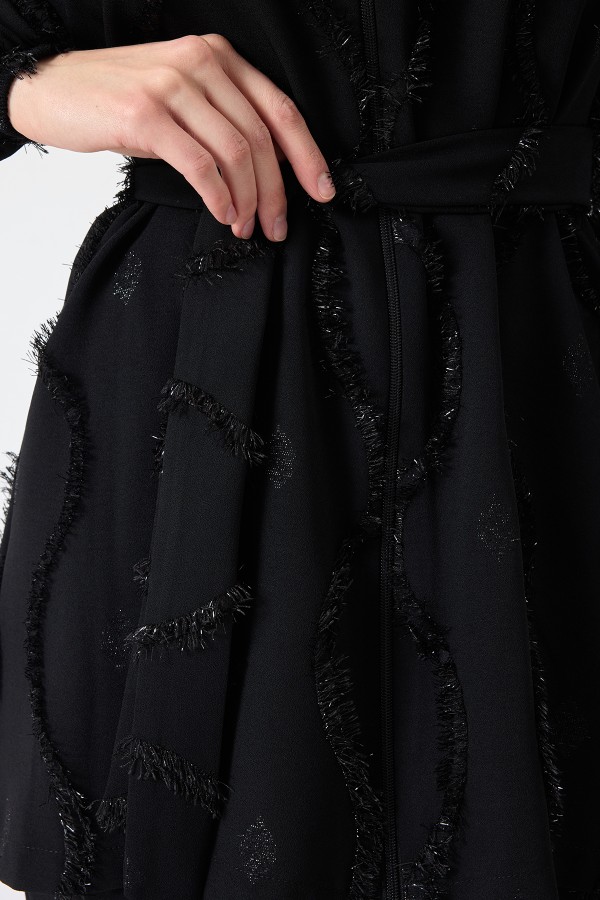 Püskül Detaylı Fermuarlı Takım - Siyah