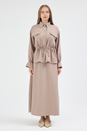 Maya Beli Bağcıklı Etekli Takım - Bej