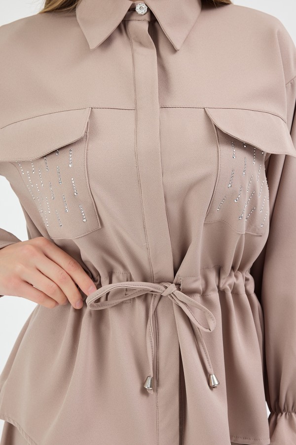 Maya Beli Bağcıklı Etekli Takım - Bej