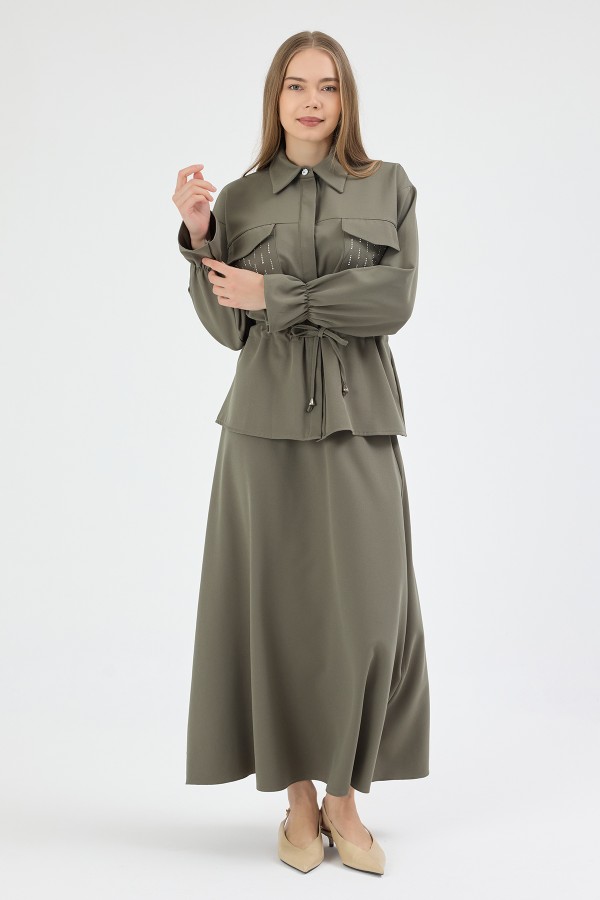 Maya Beli Bağcıklı Etekli Takım - Haki