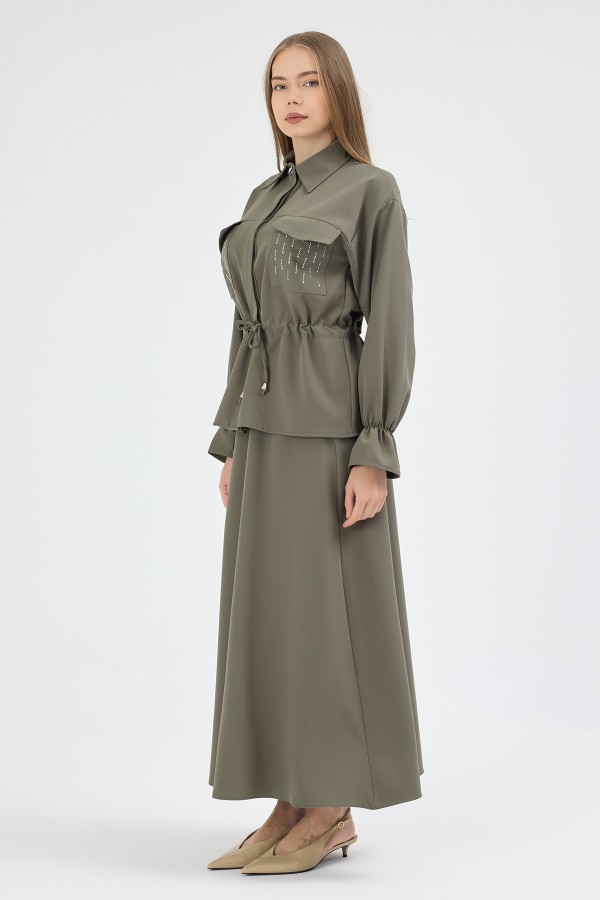 Maya Beli Bağcıklı Etekli Takım - Haki