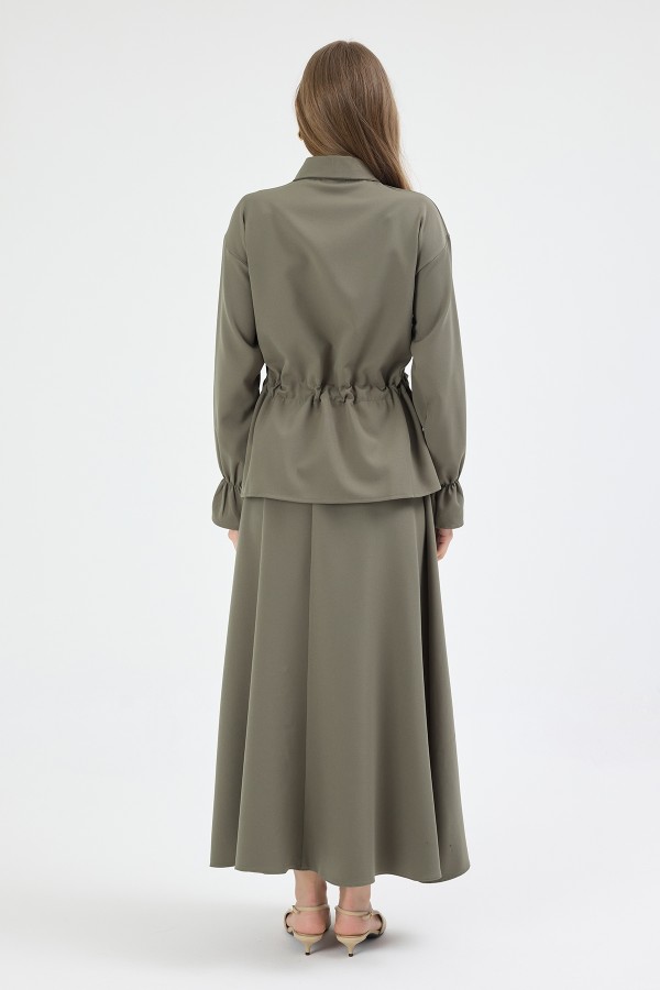 Maya Beli Bağcıklı Etekli Takım - Haki