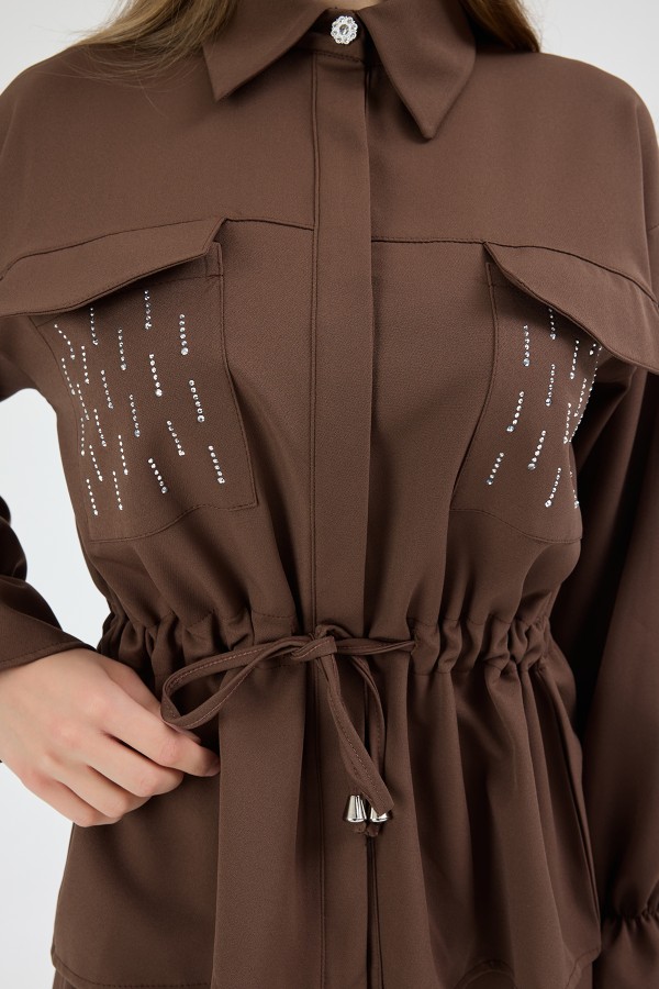 Maya Beli Bağcıklı Etekli Takım - Kahve