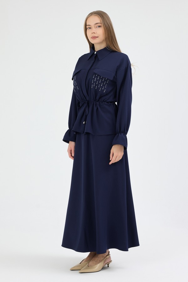 Maya Beli Bağcıklı Etekli Takım - Lacivert