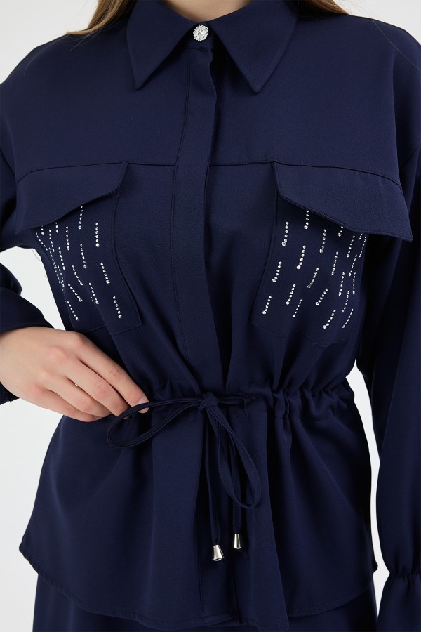 Maya Beli Bağcıklı Etekli Takım - Lacivert