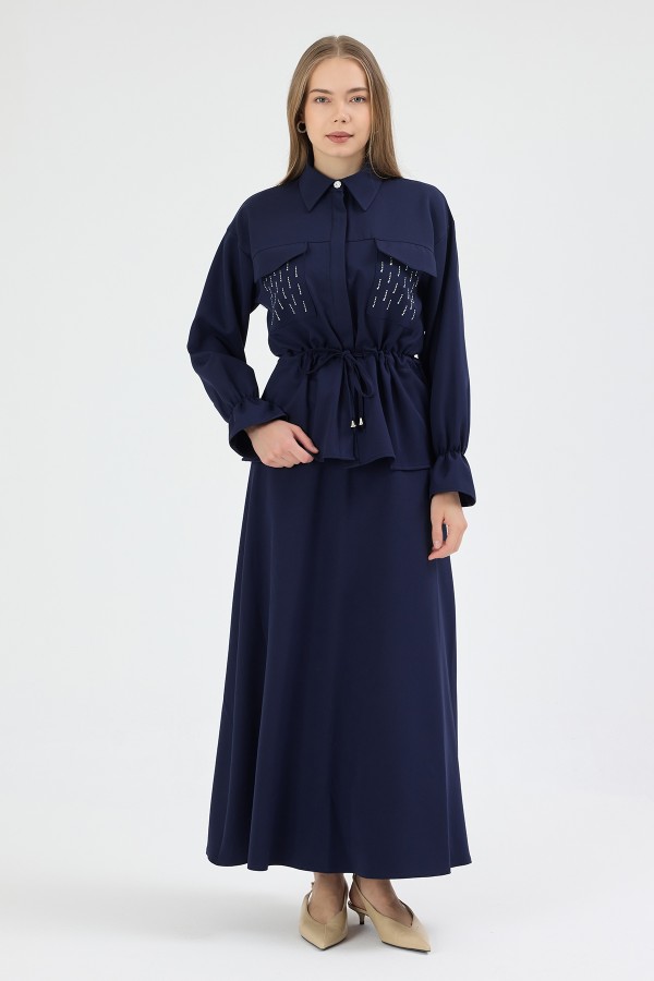 Maya Beli Bağcıklı Etekli Takım - Lacivert