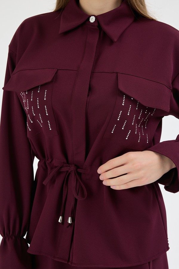 Maya Beli Bağcıklı Etekli Takım - Mürdüm