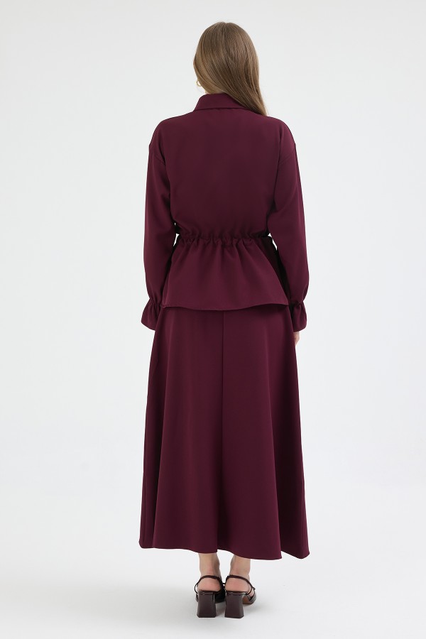 Maya Beli Bağcıklı Etekli Takım - Mürdüm