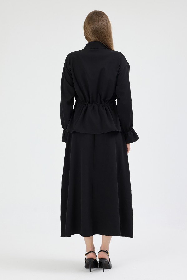 Maya Beli Bağcıklı Etekli Takım - Siyah