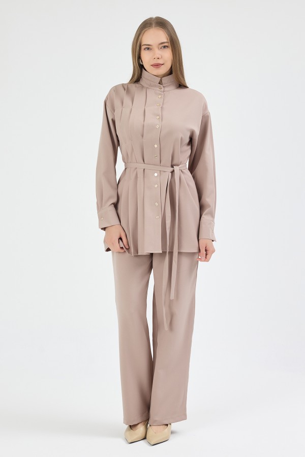 Loren Pilise Detaylı Takım - Bej