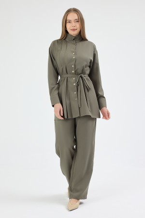 Loren Pleated Detail Set - Khaki