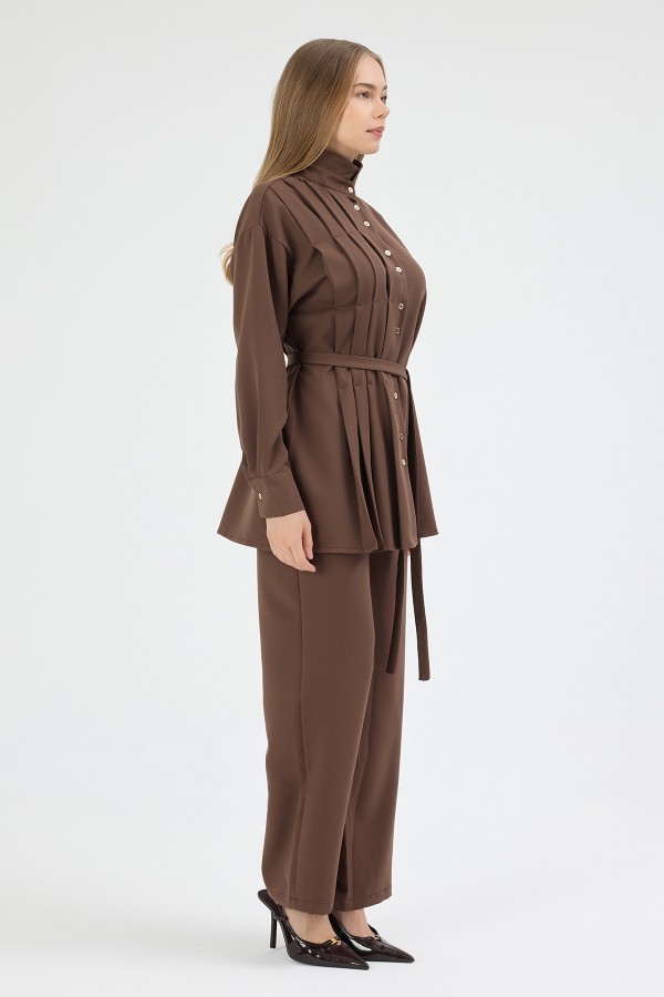 Loren Pleated Detail Set - Coffee