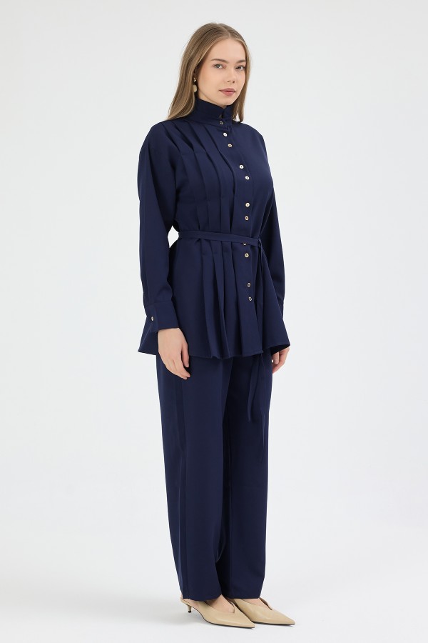 Loren Pleated Detail Set - Navy Blue