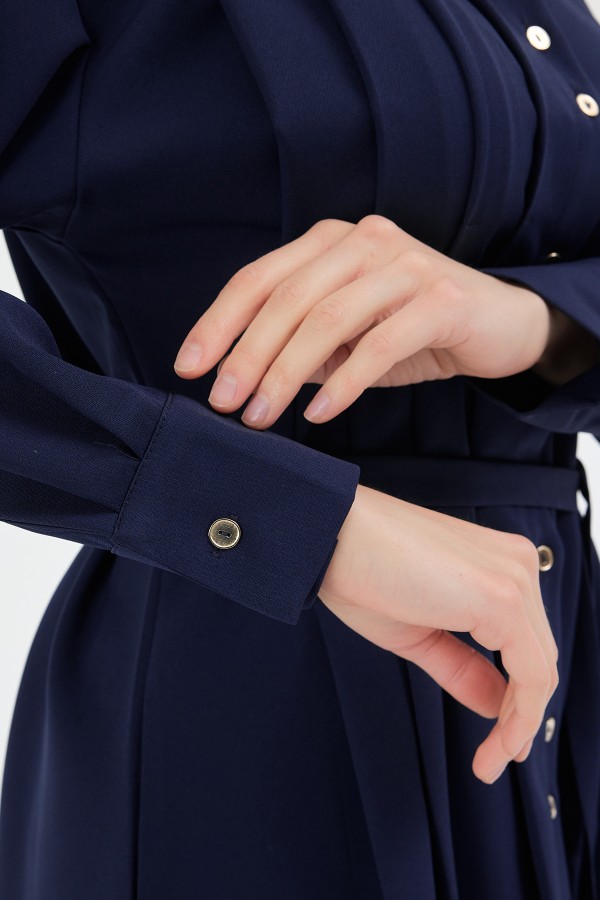 Loren Pleated Detail Set - Navy Blue