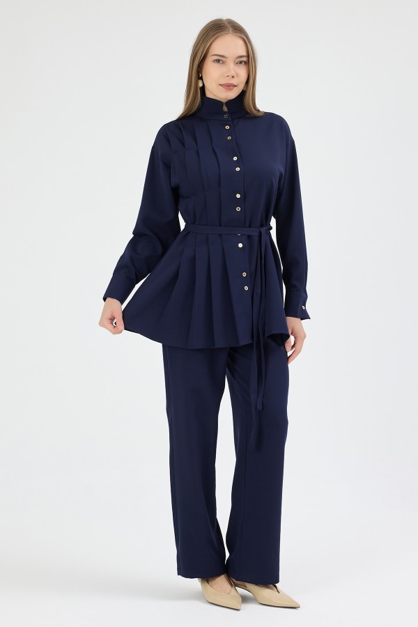 Loren Pleated Detail Set - Navy Blue