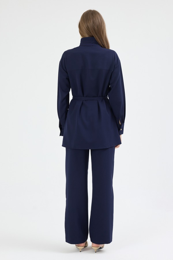 Loren Pleated Detail Set - Navy Blue