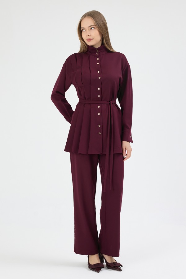 Loren Pleated Detail Set - Plum