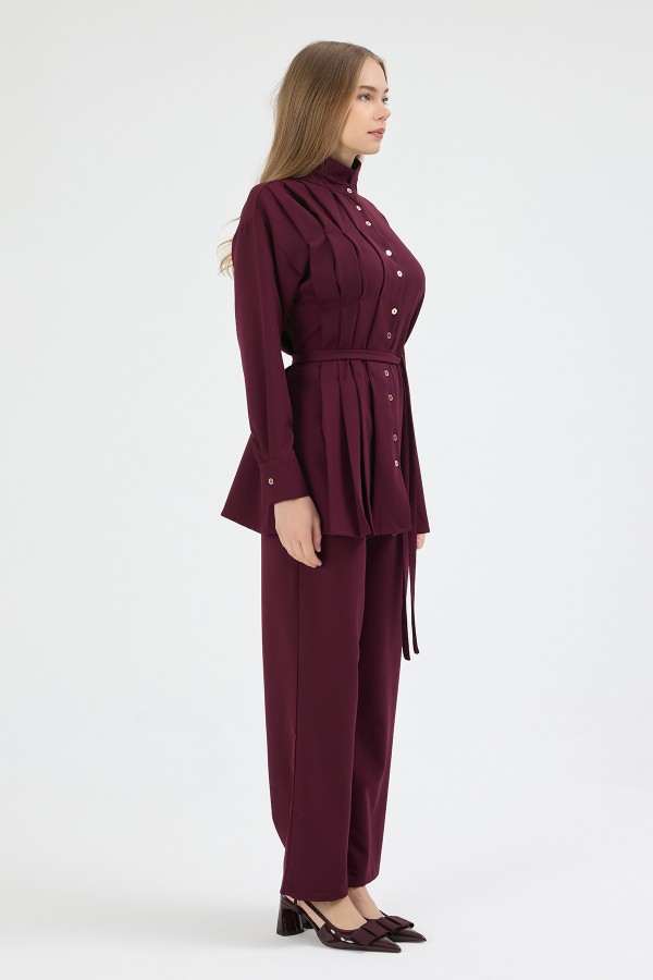 Loren Pleated Detail Set - Plum