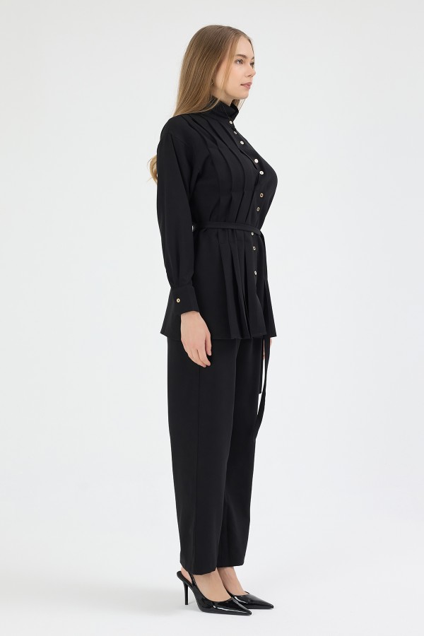 Loren Pleated Detail Set - Black