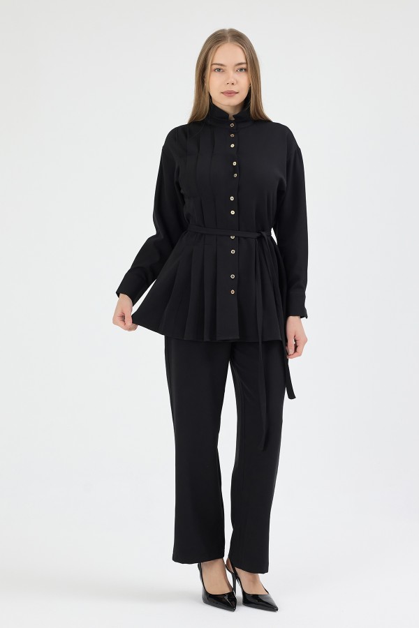 Loren Pleated Detail Set - Black