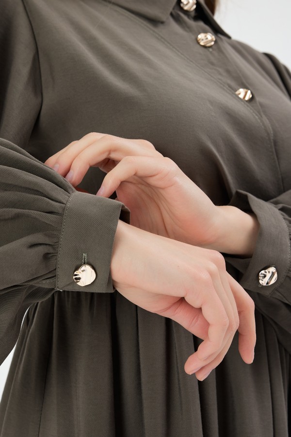 Kruvaze Bağlamalı Elbise - Haki