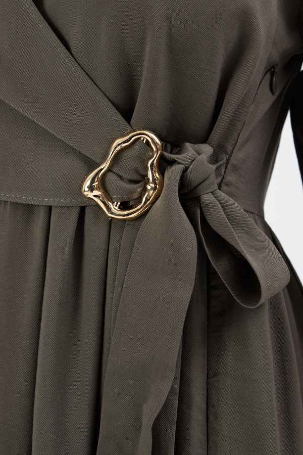 Kruvaze Bağlamalı Elbise - Haki